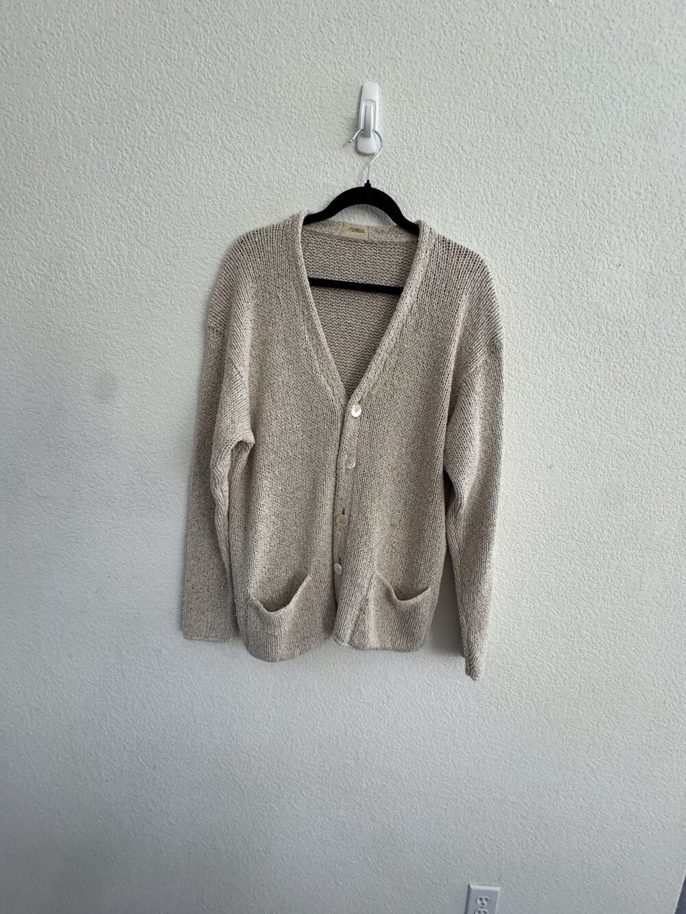 Malo Beige 100% Silk Knit Cardigan Sweater Top Medium Oversized Natural